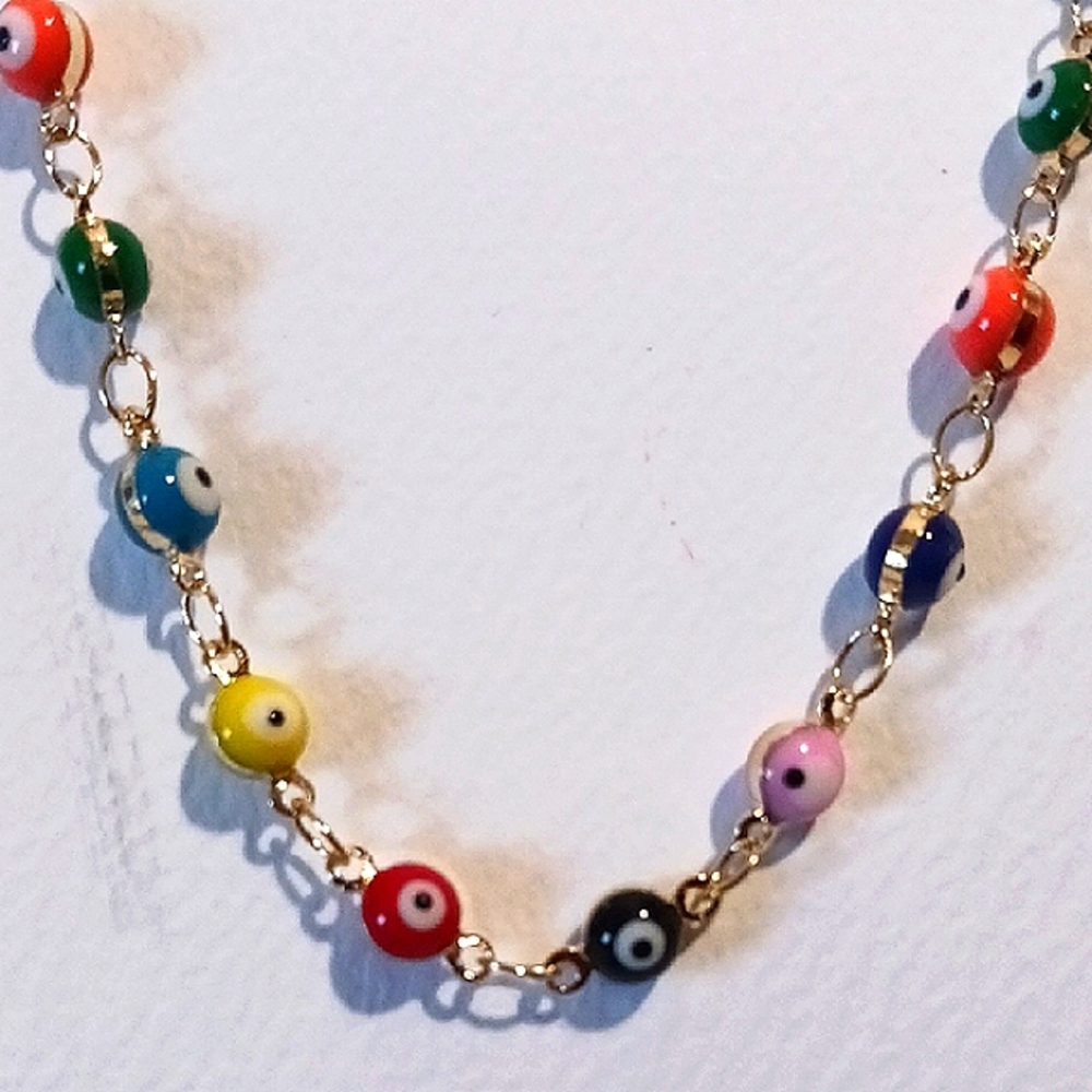 Persimmon ⚜️ Multicolor Evil Eye Beaded Necklace 16"  "New'  💐
